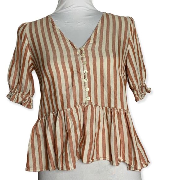 MADEWELL women’s courtyard ruffle hem top in stripe sz XXS - Picture 2 of 10